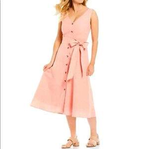 Alex Marie Linen Blend Button Down Pinafore Apron A-Line Midi Dress